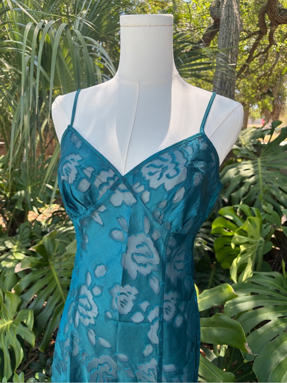 90s Victoria’s Secret Teal Burnout Floral Slip Dress | Vintage Lingerie - Picture 3 of 6